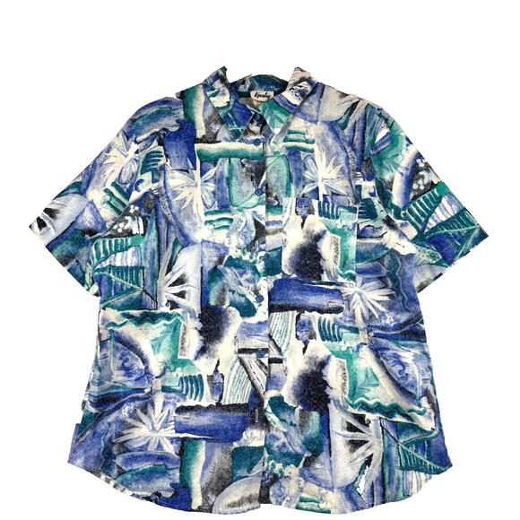 Vintage Tapestry Men's XL Relaxed AOP Short Sleeve Button Blue Floral 80s 90s - Picture 1 of 9